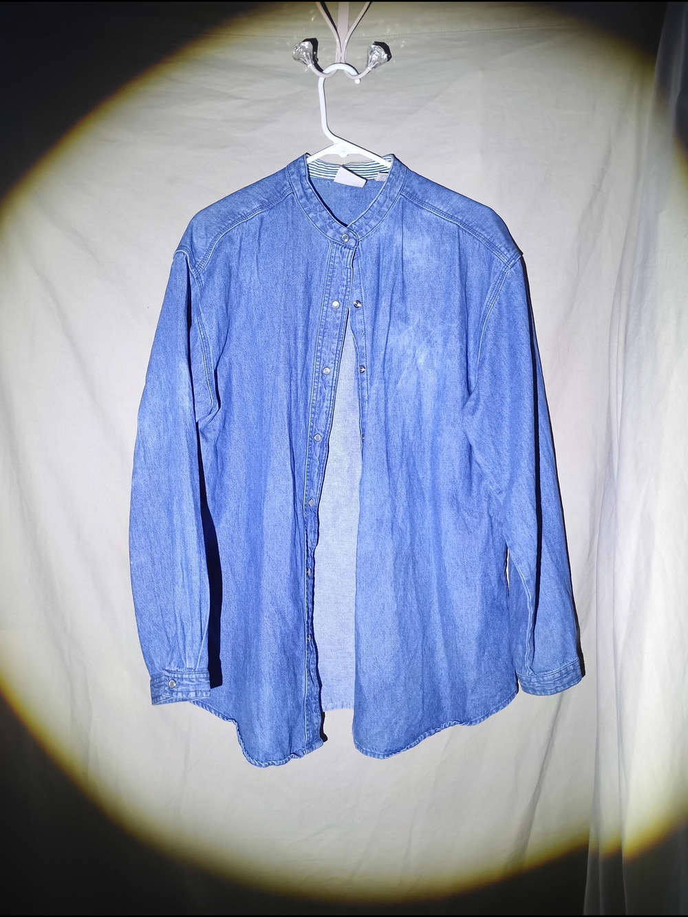 Vintage Crossroads Blue Denim Mandarin Collar Snap Button Shirt Size L